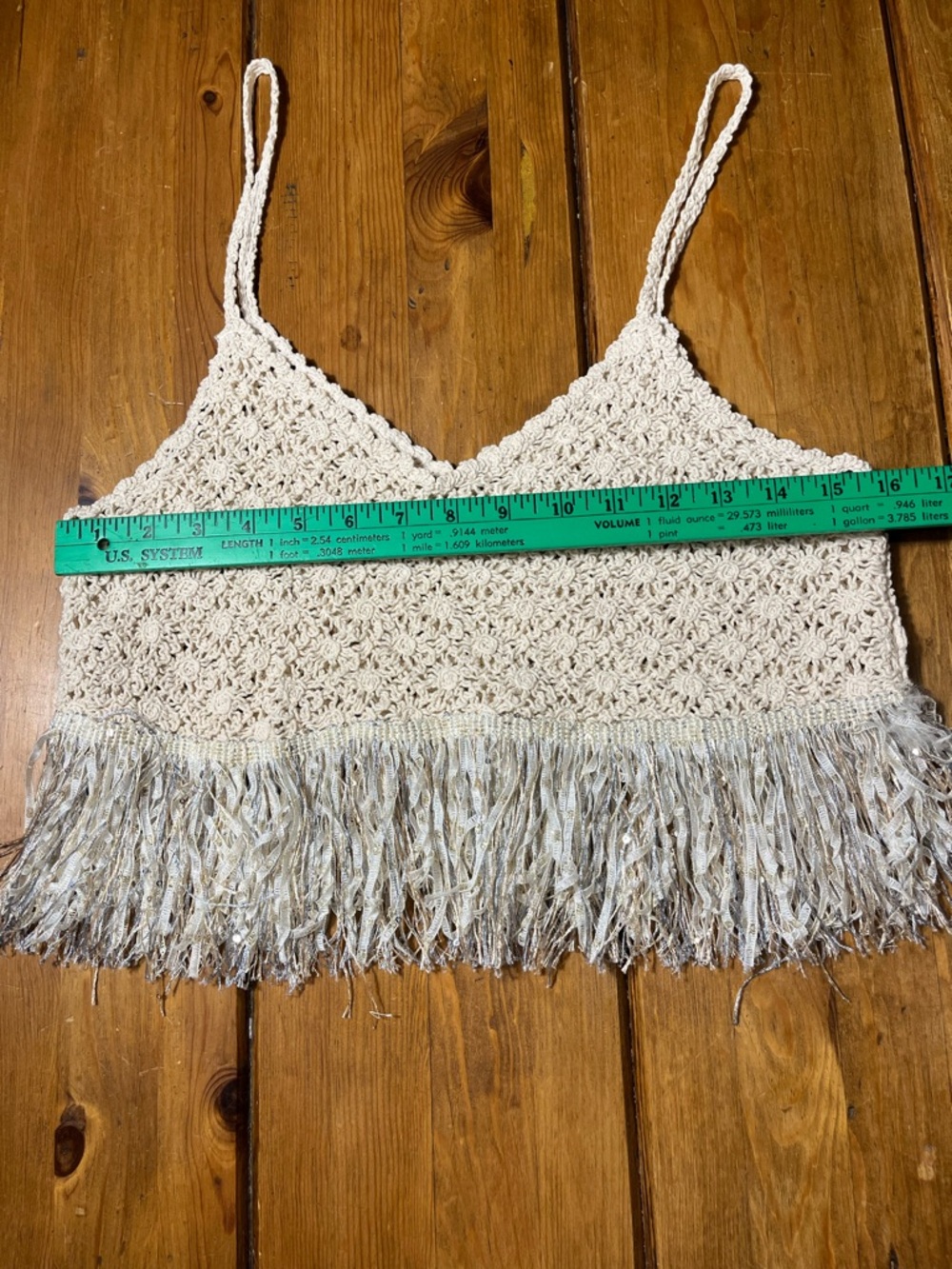 Crochet Fringe Crop Top - Cream 16 inches pit to pit